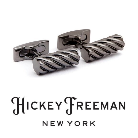 Hickey Freeman Mens Black Metal Twisted Barrel Bullet Black Cuff Links New - Picture 3 of 7